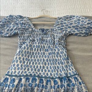 Blue Floral Smocked Maxi Dress - Women